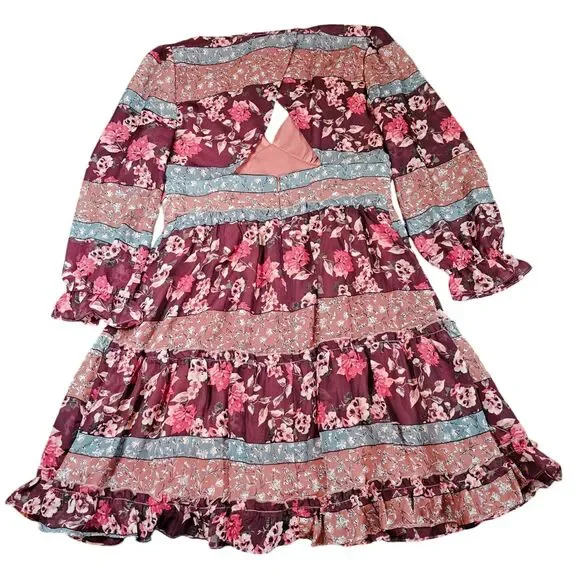 Sage the Label Dress Womens Medium Burgundy Floral Bohemian - Picture 6 of 16